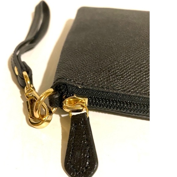Coach black saffiano leather wristlet
